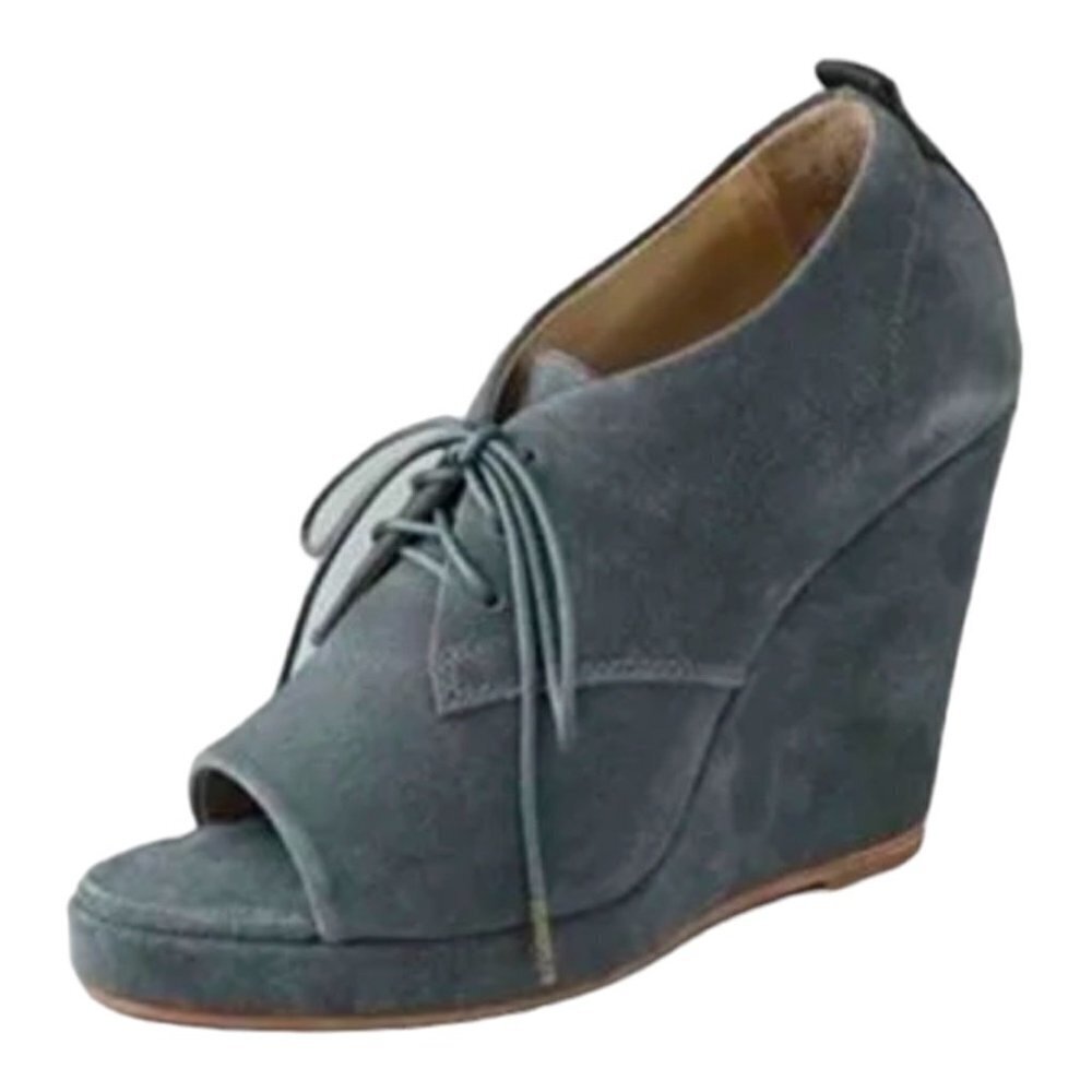 Rag & Bone Sahara Grey Suede Open Toe Lace Up Platform Wedges Size 38